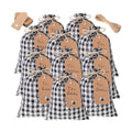 Shappy 24 Pcs Christmas Drawstring Gift Bags Xmas Buffalo Plaid Burlap Advent Bags 10 x 8 Inches Linen Treat Candy Bag with 32.8 ft Rope 24 Card(Black White Snowflake)