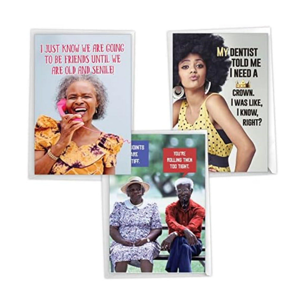 NobleWorks Assortment Pack of 3 Hysterical Birthday Greeting Cards with Envelopes for Men and Women (3 Designs, 1 Each) Sassy Sistas VC8137BDG-C1x3-ET