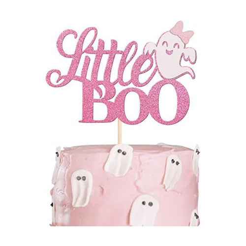 1 Pack Little Boo Halloween Cake Topper Glitter Happy Boo Day Ghost Cake Pick Baby Shower Birthday Happy Halloween Party Cupcake Decoration Supplies Pink