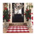 Christmas Red and White Plaid Rug, 28 x 43 Inches Cotton Hand-Woven Layered Door Mat for Front Porch, Entryway, Outdoor Holiday Decor, Washable Buffalo Check Rug for Home, Patio, Kitchen