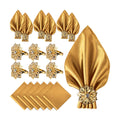 12 Pack Gold Napkin Rings and Cloth Napkins Set of 6, 17x17 Satin Cocktail Napkins Bulk Table Napkins Holder for Wedding Reception Personalized Napkins Bridal Shower for Party Decorative