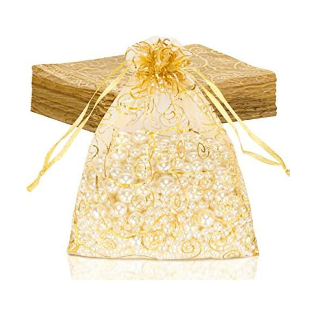 Staruby Organza Gift Bags 50pcs Gold Sheer Bag 6x8 Inch Mesh Favor Bags