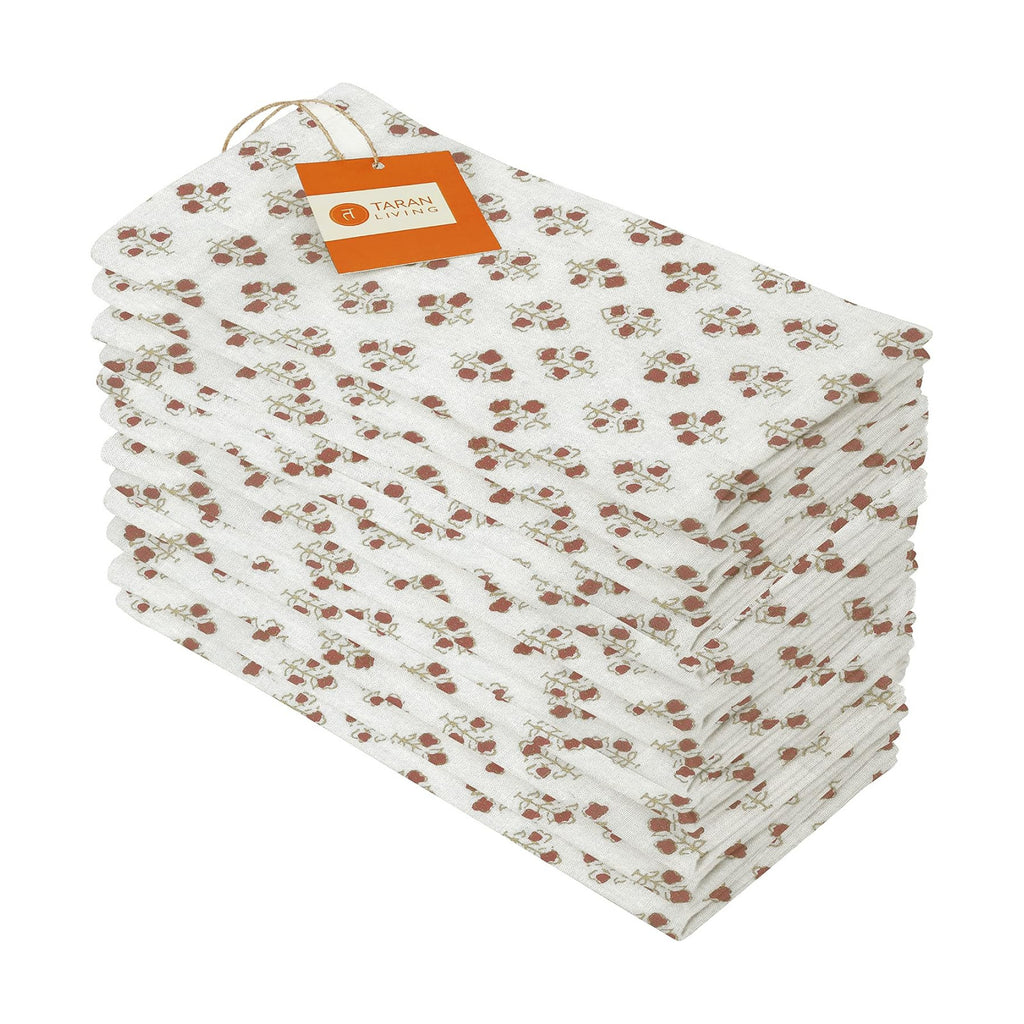 TARAN LIVING Cotton Cloth Napkins Natural Reusable Fall Dinner Napkins Reusable Machine Washable Fabric for Events, Gift, Home Decor - 18"x18" - Set of 12 (Brown Floral (Pack of 12), 18x18 Inchs)