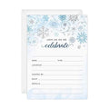 Canopy Street Faux Glitter Winter Party Fill In Invitations / 25 Snowflake Invites With White Envelopes / 5" x 7" Elegant Snow All Occasion Event Invites/Made In The USA