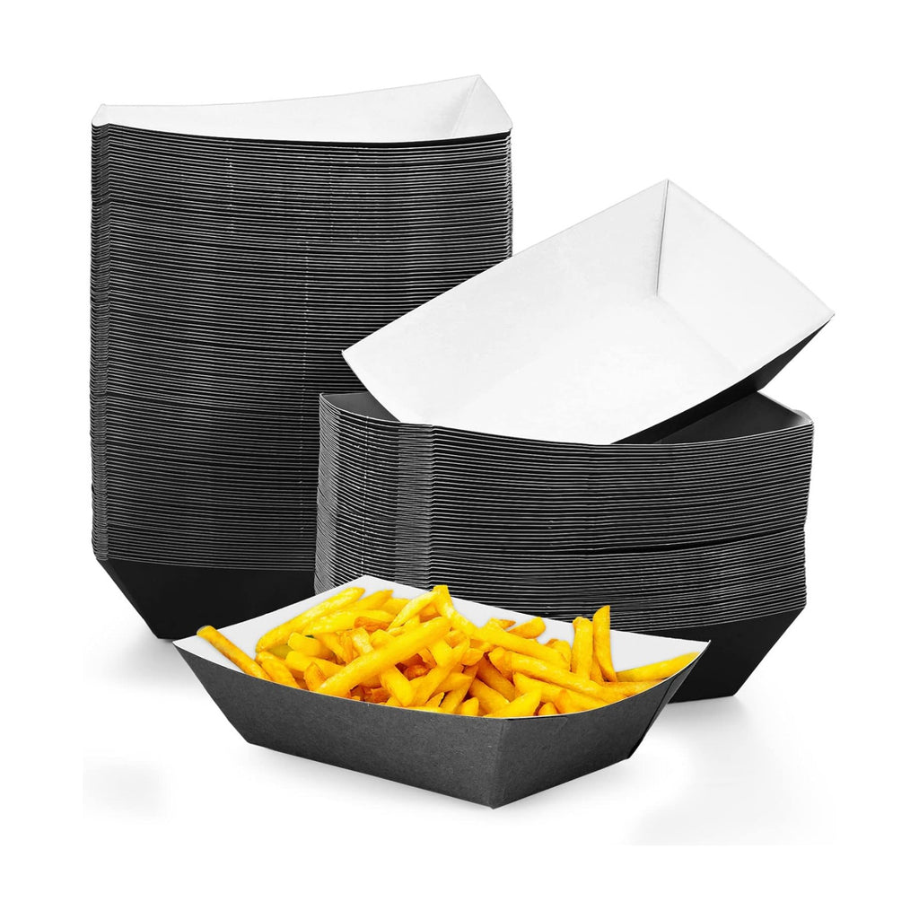 Yinkin 100 Pcs 2lb Paper Food Trays Boat Nacho Boats for Hot Dogs, Black