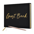 JUBTIC Black Guest Book for Graduation Party Guest Sign in Book with Pen for Reception, Wedding, Baby Shower, Birthday, Shower, Funeral, 100 Pages with Gilded Edges and Gold Foiled Cover -7×10″