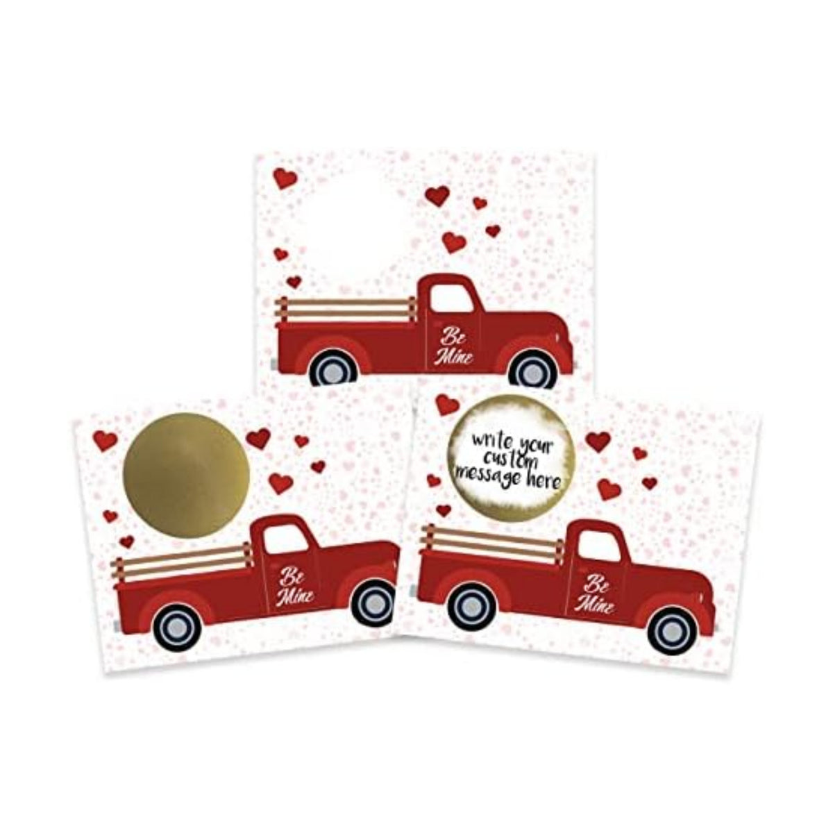 My Scratch Offs - 20 Pack Be Mine Valentine's Truck DIY Scratch Off Cards with Stickers, 3x4 Inch Customizable Love Notes for Classroom Exchange, Teacher Rewards & Party Favors for Valentine's Day