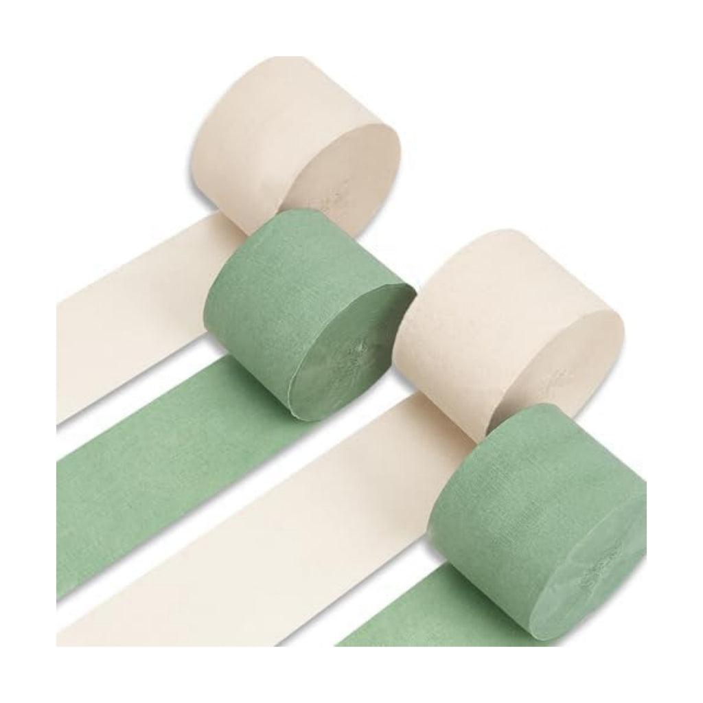 PartyWoo Sage Green Crepe Paper Streamers 4pcs 328 FT White Streamers