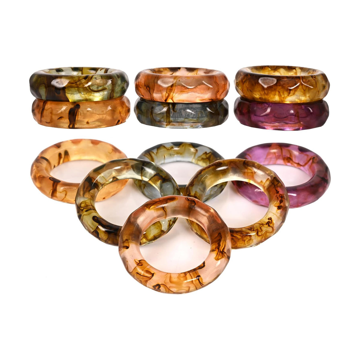 Alpha Living Home Spring Epoxy Resin Napkin Rings, Set of 12, Color