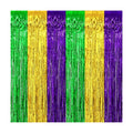 4 Pack Mardi Gras Foil Fringe Curtain Backdrop, 3.28Ft x 8.2Ft Gold Green Purple Metallic Tinsel Foil Fringe Streamers Curtains for Photo Booth, Wedding, Birthday, Carnival Party Decoration