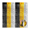 4 Pack Black Gold Silver Foil Fringe Curtain Backdrop, 3.28Ft x 8.2Ft Metallic Tinsel Foil Fringe Streamers for Photo Booth, Wedding, Notorious One Birthday Roaring 20s Graduation Party Decoration
