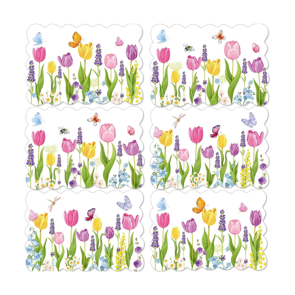 Summer Tulip Placemats Set of 6 Summer Plastic Place Mats Lavender Table Mats Lavender Tulip Holiday Kitchen Placemats for Indoor Outdoor Spring Party Dining Table Decoration