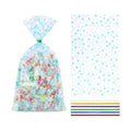 COQOFA 100 Pcs Blue Star 5"X11" Gift Wrap Cello Cellophane Treat Bags Clear Candy Cookie Plastic Poly Goodie Storage Bags with Twist Ties for Baby Shower, Gender Reveal, Birthday