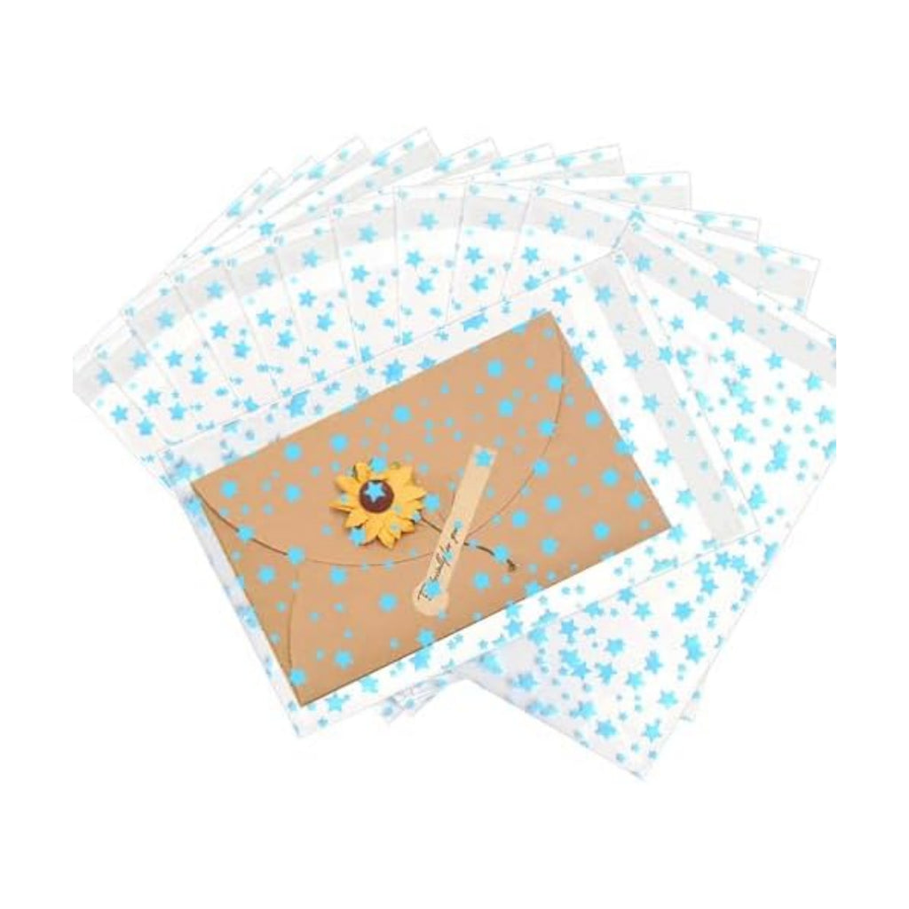 COQOFA 100 Pcs Star Printed Sealable Gift Wrap Cello Cellophane Bags Self sealing Adhensive Treat Bags Party Favor bags (7x10inch, Blue)