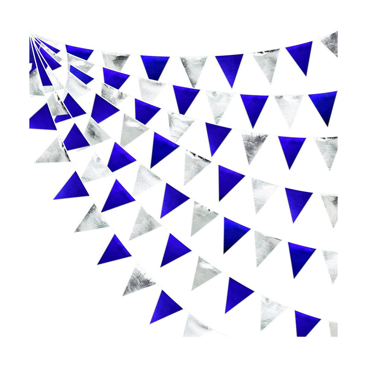 Royal Blue Silver Party Decorations Navy Blue Triangle Pennant Banner Flag Metallic Fabric Bunting Garland for Birthday Graduation Wedding Retirement Nautical Ahoy Achor Pirate Theme Party Supplies