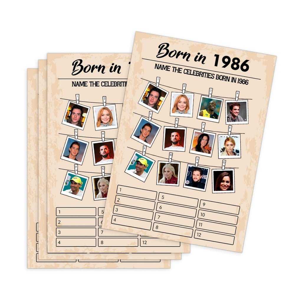 QUPT 40th Birthday Party Games, Born in 1986 Games, Birthday Party Supplies for Adults, Pack of 30 Cards