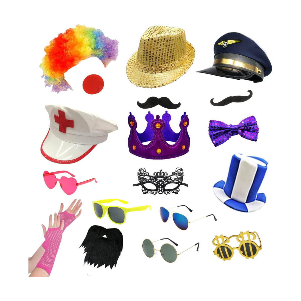 18 Pcs Funny Photo Booth Props for Adults - Assorted Dress Up Costume Hats and Fun Sunglasses - Fun Photo Booth Props Kits for Wedding, Bachelorette, Graduation, Birthday Party Supplies