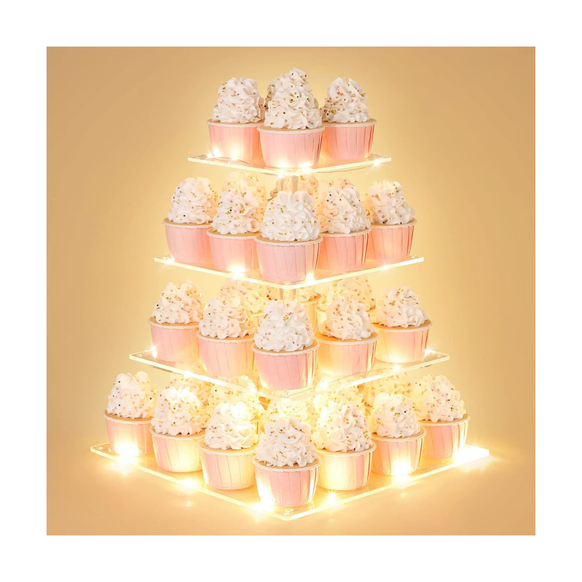 4 Tier Cupcake Stand with LED String Light, Acrylic Cupcake Display Stand