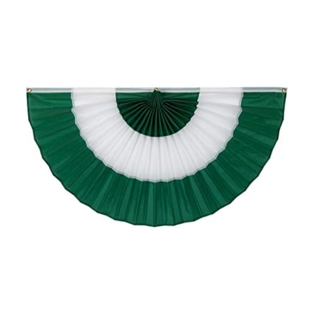 St. Patrick’s Day Bunting - Indoor/Outdoor 3-Stripe Green & White Irish Pride Pleated Flag Banners, Patriotic Party Decorations, Made in the USA, 1 1/2' x 3', Cotton, by Old Glory Bunting