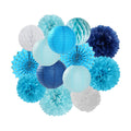 Light-Royal Navy-Blue White Party-Decorations Streamers - 14pc Boy Birthday Baby Shower Paper Lanterns Fan,Tissue Pom Poms,Honeycomb Balls,Bachelorette Bridal Wedding Engagement Decor Lasting Surprise