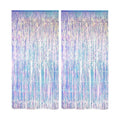 Iridescent Party Streamers Backdrop - GREATRIL Neon Transparent Holographic Tinsel Foil Fringe Curtain for Mermaid/Frozen/Sea/Euphoria/ERAS Party Theme Decorations 3.2ft x 6.5ft 2 PCS