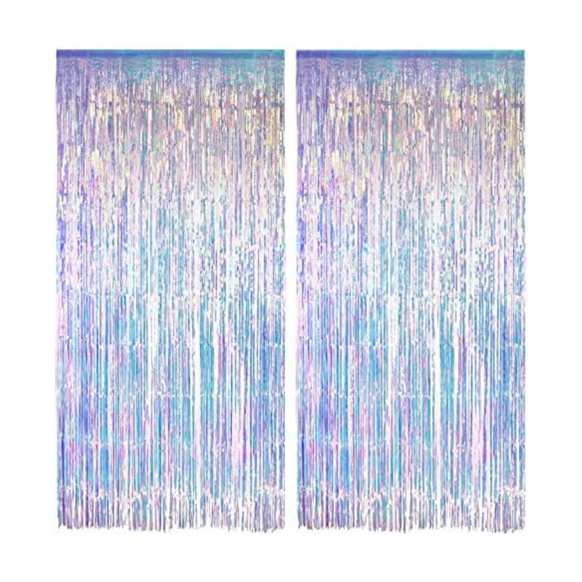 Iridescent Party Streamers Backdrop - GREATRIL Neon Transparent Holographic Tinsel Foil Fringe Curtain for Mermaid/Frozen/Sea/Euphoria/ERAS Party Theme Decorations 3.2ft x 6.5ft 2 PCS