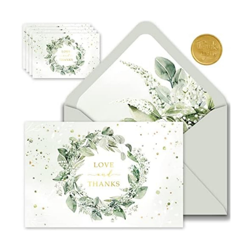 Gooji 4x6 Greenery Thank You Cards with Envelopes (Bulk 20-Pack) Bridal Shower Thank You Cards with Envelopes | Birthday Party, Baby Shower, Weddings, Greeting, Blank Notes, Small Business