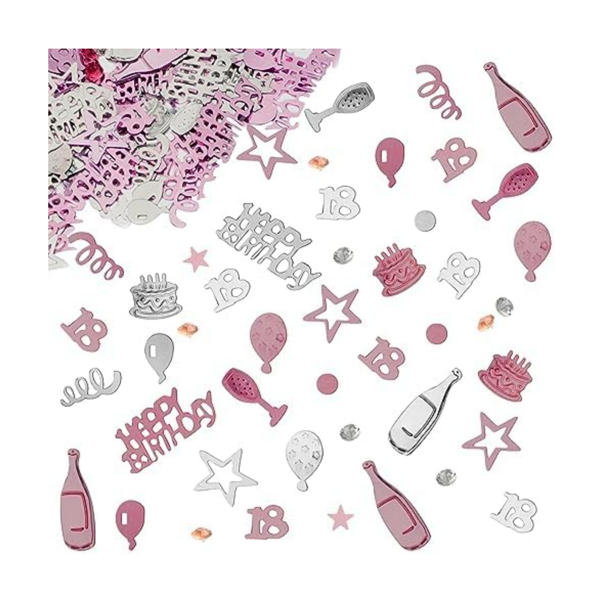 OSDUE Pink Gold Silver Happy Birthday Confetti, 18th Birthday Party Decor