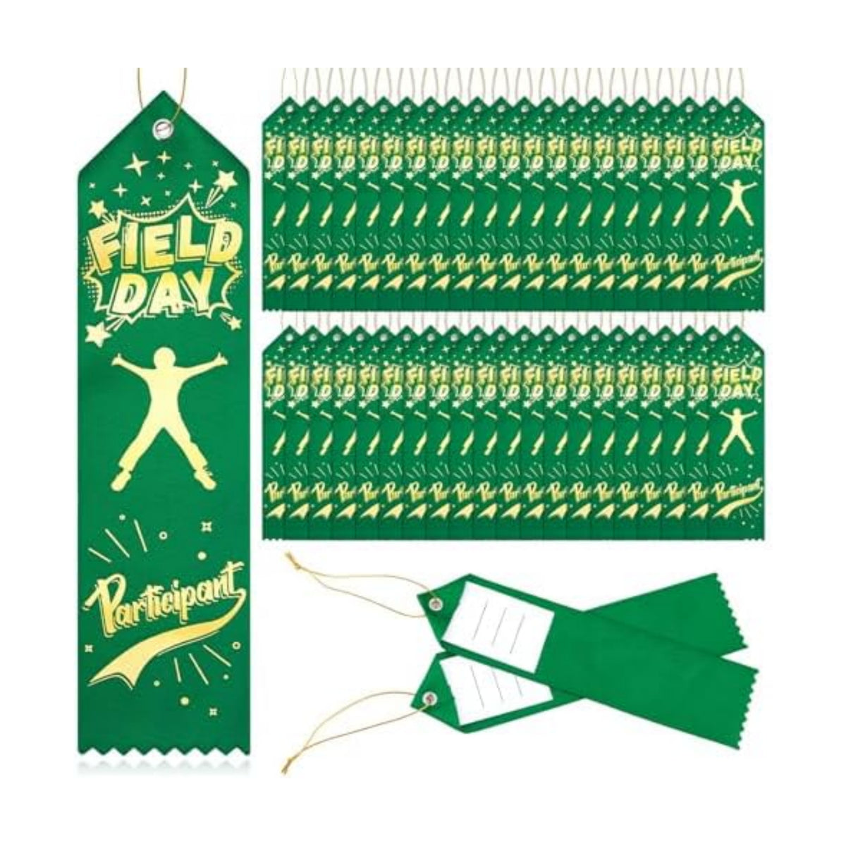 Kisston 100 Pcs Field Day Participant Ribbons Award Ribbon Prize Ribbons Winner Recognition Ribbon with Card and String for Competition Sports Event Contest Prize Ornaments (Classic)