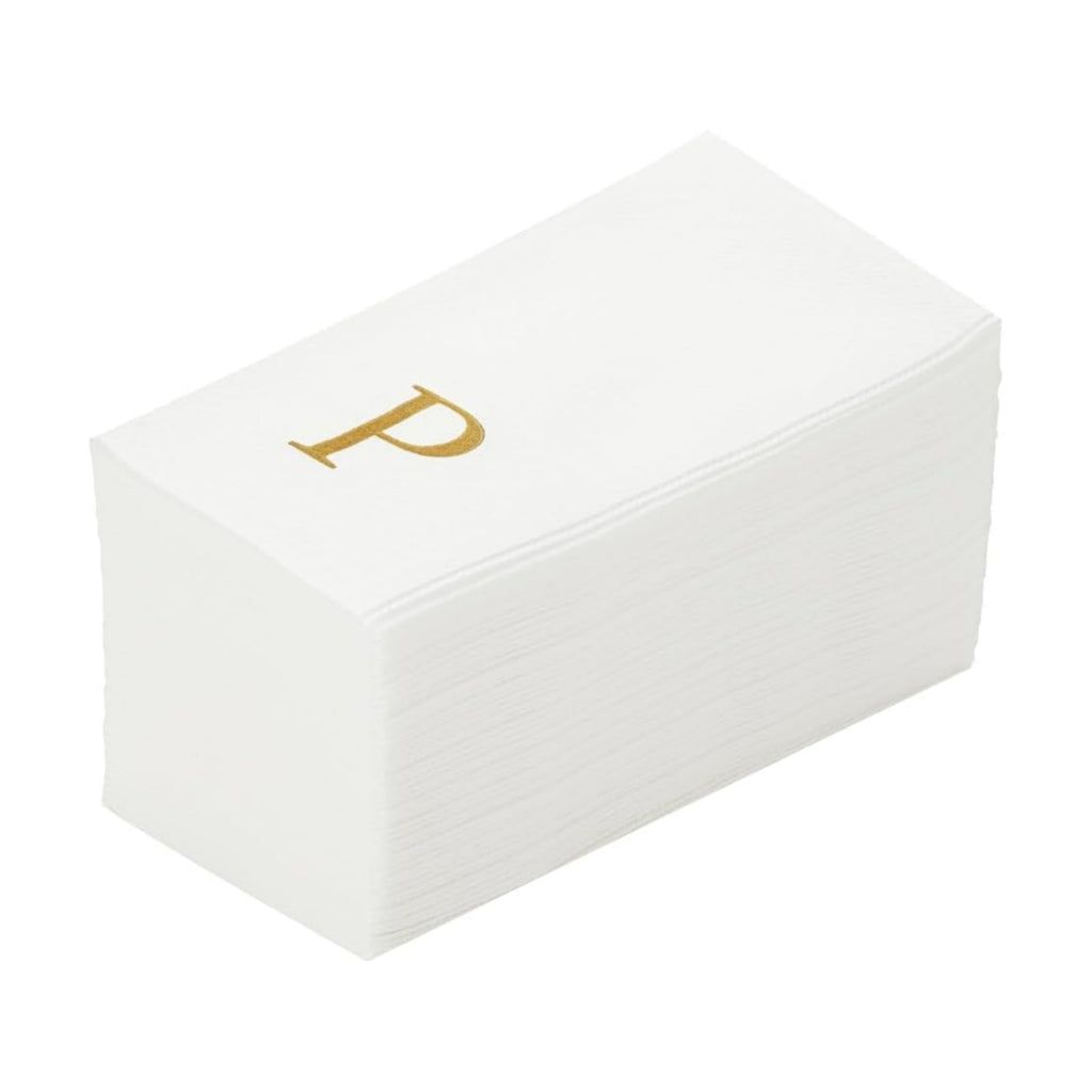 Luxenap 15.8 X 7.9 Inch Linen-Feel Guest Towels, 2000 Lettered Hand Towels - Gold Letter 'P', Sans Serif Font, White Paper Dinner Napkins, airlaid, For Restrooms And Tables