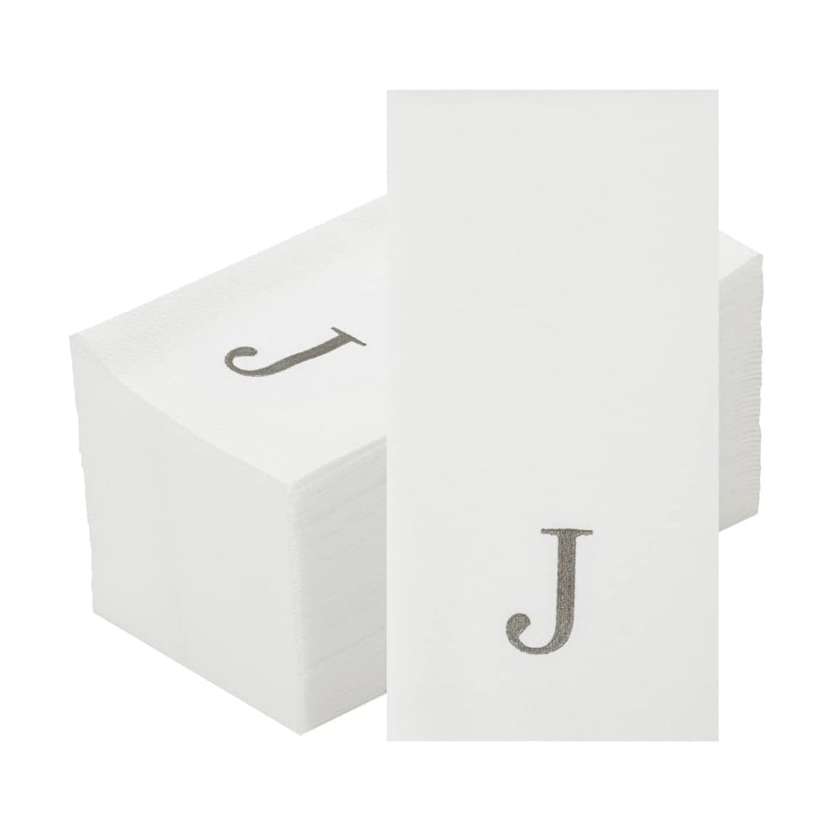 Luxenap 15.8 X 7.9 Inch Linen-Feel Guest Towels, 50 Lettered Hand Towels - Silver Letter 'J', Sans Serif Font, White Paper Dinner Napkins, airlaid, For Restrooms And Tables - Restaurantware