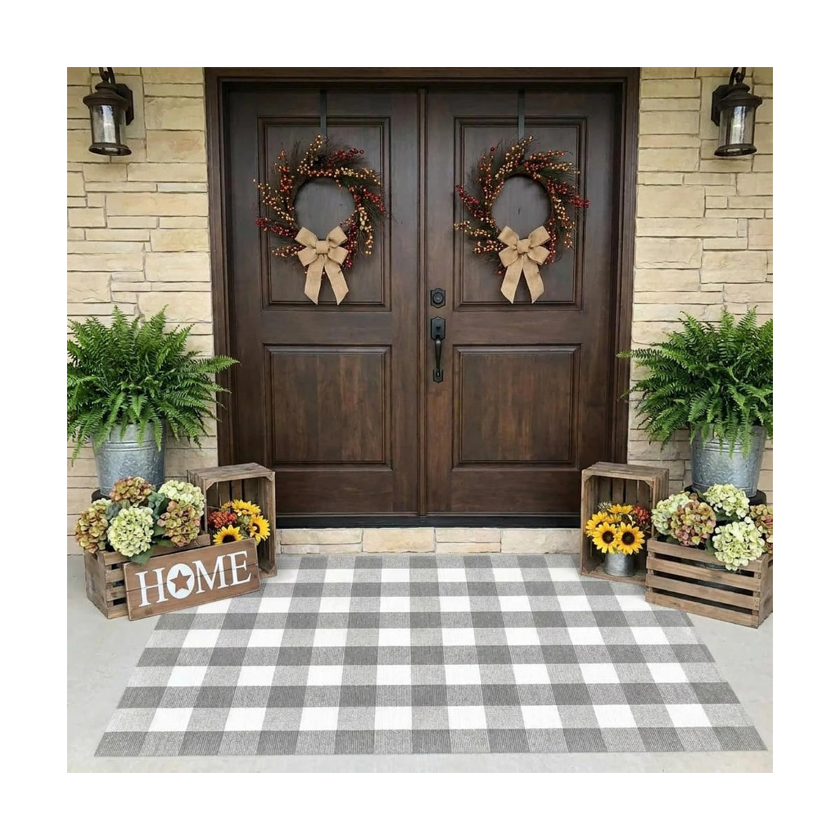 SEEKSEE Buffalo Plaid Rug 4' x 6' Gray and White Large Front Door Mat, Layering Area Rug, Washable Rug for Outdoor Patio Entryway Indoor Living Room Kitchen Dining Room Decor
