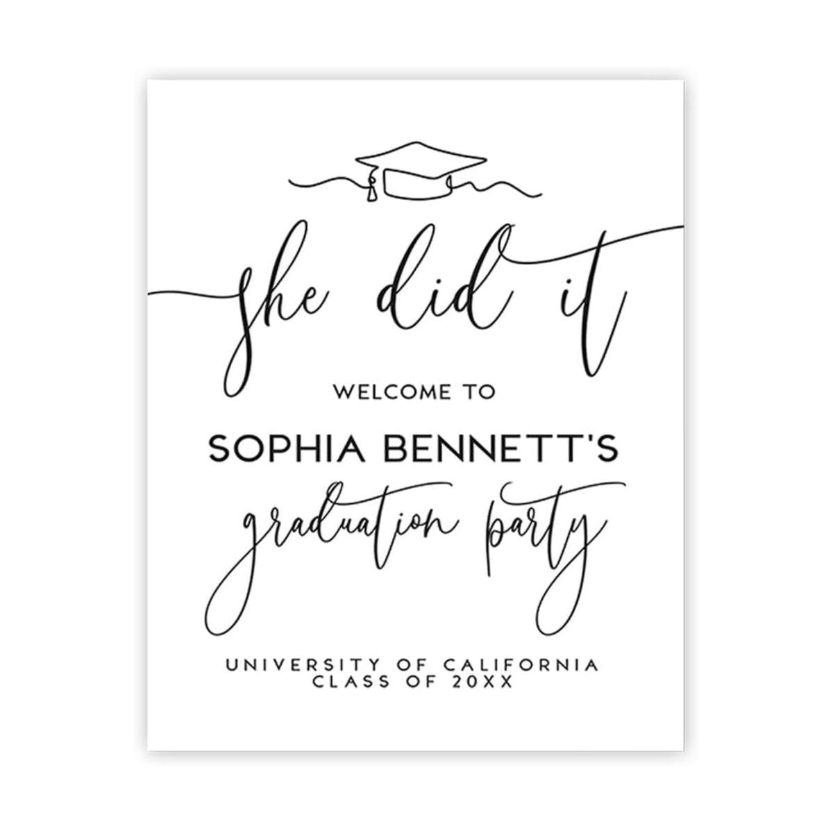 Andaz Press 16x20-Inch Personalized Canvas Welcome To My Graduation Party Sign, She Did It Minimal Line Design, Custom Photo Class of 2026 Graduation Party Decorations, Graduation Welcome Sign