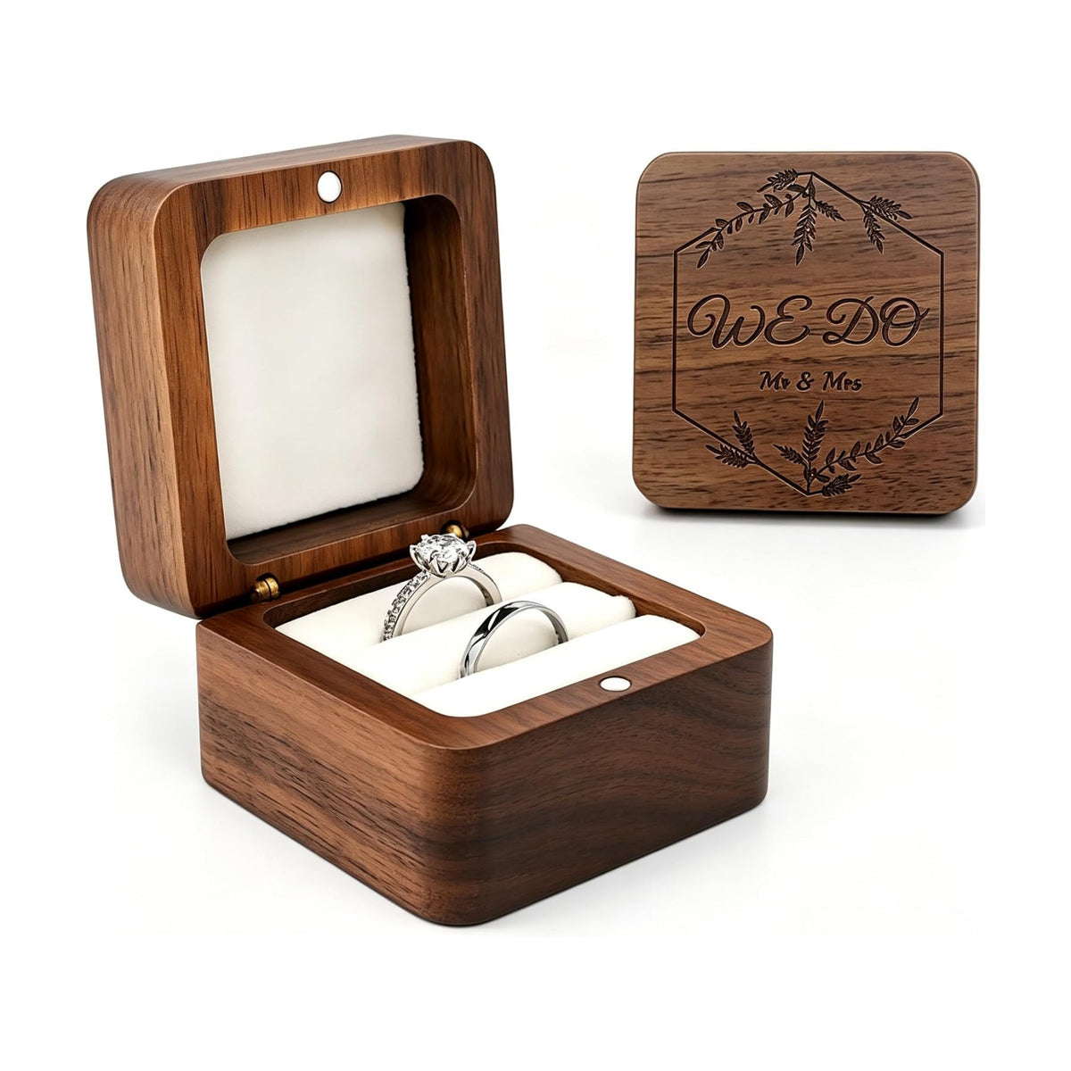 molchagar We Do Wooden Wedding Ring Box for 2 Rings, Engraved Mr & Mrs Double Ring Holder for Wedding Ceremony Ring Bearer Box Anniversary Birthday Gift Ideas