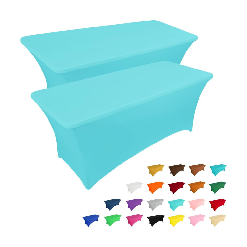 IVAPUPU 2 Pack 8FT Table Cloth for Rectangular Spandex Blue Mist Cover