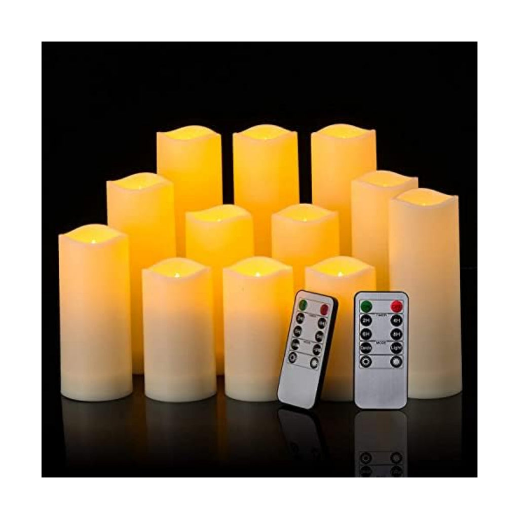 YOROXRG 12 Pack Flameless Candles Battery Operated Waterproof Led Candles (D:2.2" X H:4" 5" 6" 7") Candles with 2 Remotes Contro for Wedding, Party, Birthday