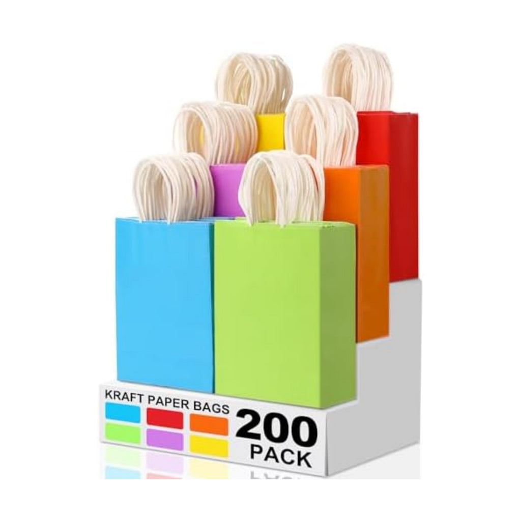 XPCARE 200Pcs Paper Gift Bags 6.3x3.15x8.66'' Kraft Paper Party Favor Bags