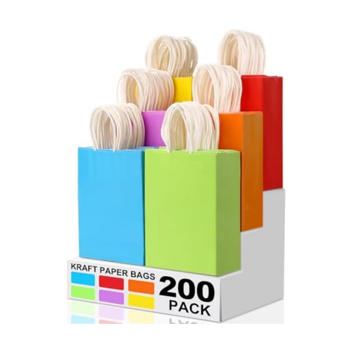 XPCARE 200Pcs Paper Gift Bags 6.3x3.15x8.66'' Kraft Paper Party Favor Bags