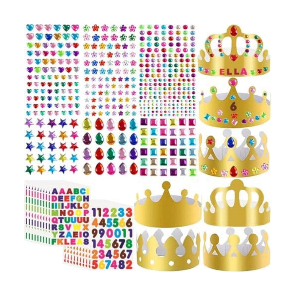 46 Pcs Paper Crowns DIY Party Hats Gold Decorative Crown Supplies with Jewels Gems Stickers for Birthday Party Celebrations