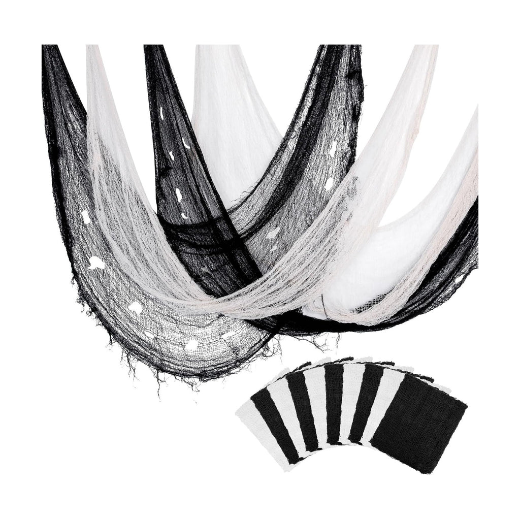 Alpurple 10 Pcs Halloween Creepy Cloth, 30 x 72 Inch Scary Spooky Fabric Cloth, Freaky Loose Weave Creepy Gauze for Halloween Party Decoration (5 Black + 5 White)