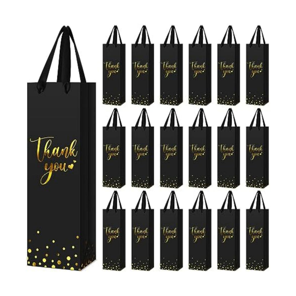 Ctosree 30 Pcs Wine Bottle Gift Bags with Handle, Thank You,Black