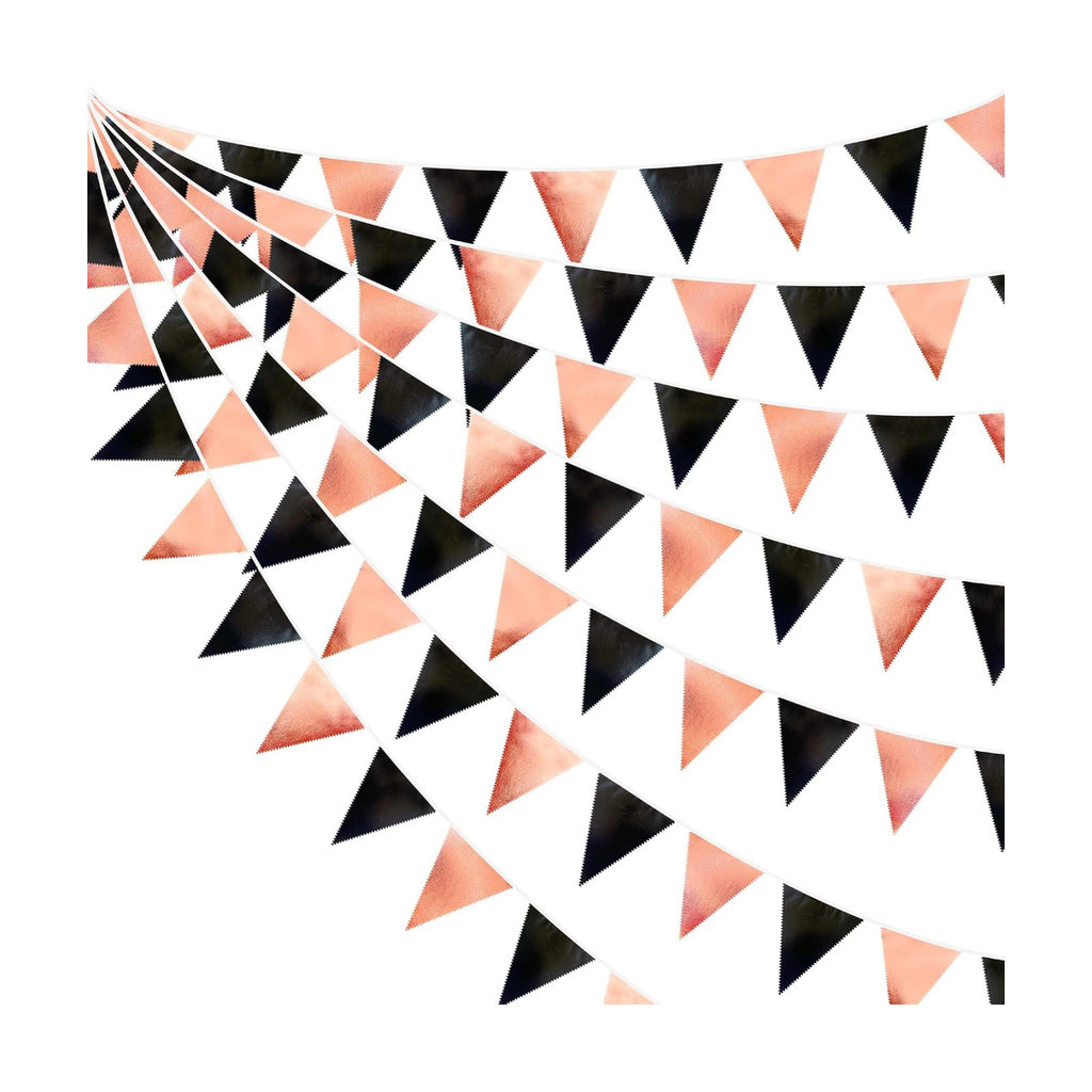 Black Rose Gold Party Decorations Triangle Pennant Banner Flag Rose Gold Black Metallic Fabric Bunting Garland for Graduation Birthday Wedding Engagement Bachelorette Celebration Hen Party Supplies