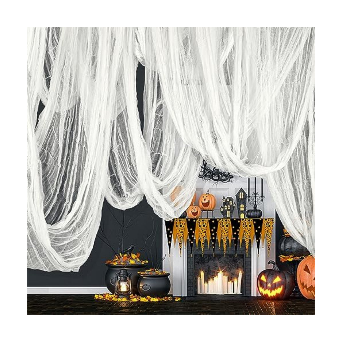 RunNico 600" x 85" Creepy Cloth - Large White Halloween Spooky Fabric Cloth - Creepy Spooky Halloween Decorations for Haunted House Window Backdrops Garden Party Yard Wall Doorway