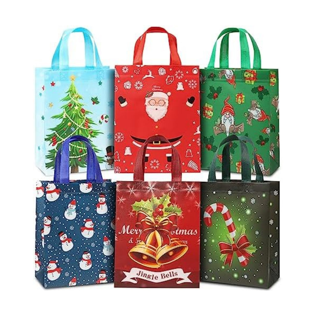 YANGTE 24 Pack 10" Christmas Gift Bags Medium Size, Reusable Non-Woven Christmas Tote Bags with Handles, Perfect for Xmas Gift Wrap/Party Favor Supplies, 10.2" × 8.2" × 3.9"