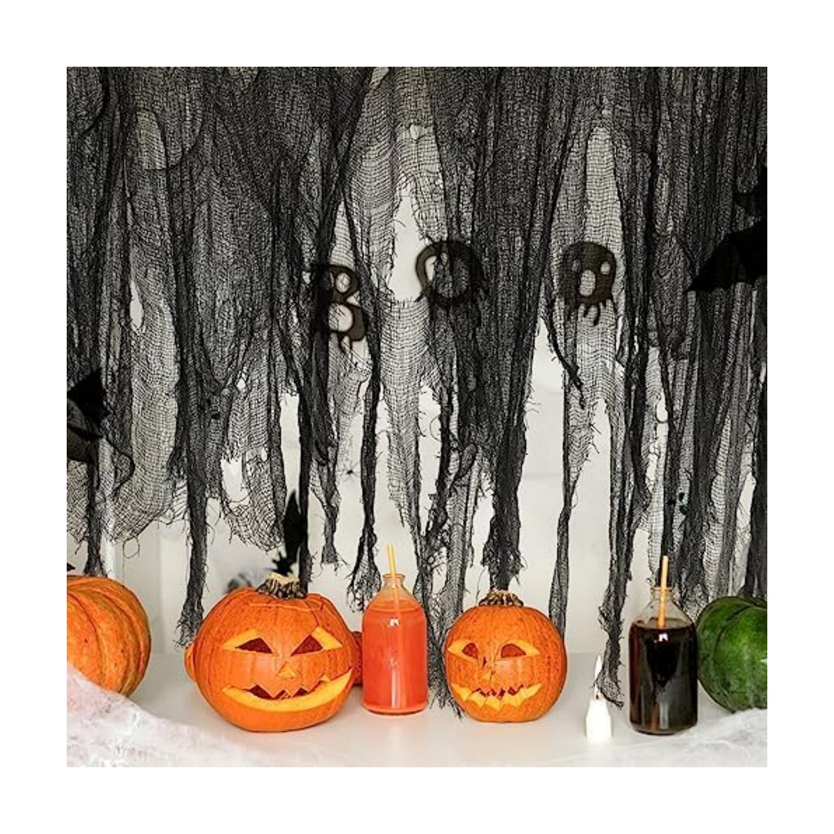 200" x 59" Halloween Spooky Cloth - Black Creepy Spooky Halloween Decorations - Large Size Scary Creepy Gauze for Halloween Party Supplies Stairway Window Table Doorways Decor