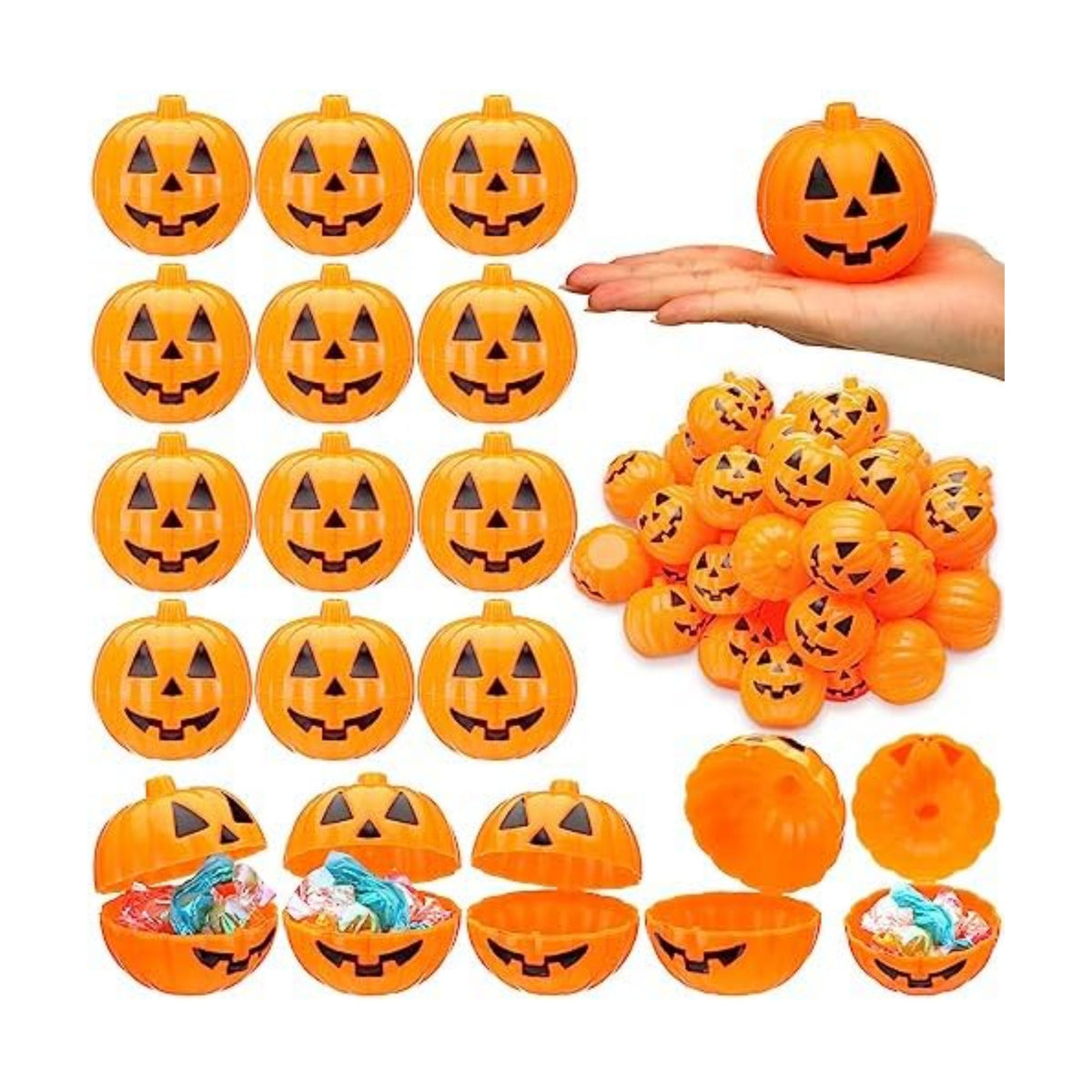 Lallisa 120 Pcs Halloween Pumpkin Container Bucket Plastic, Orange