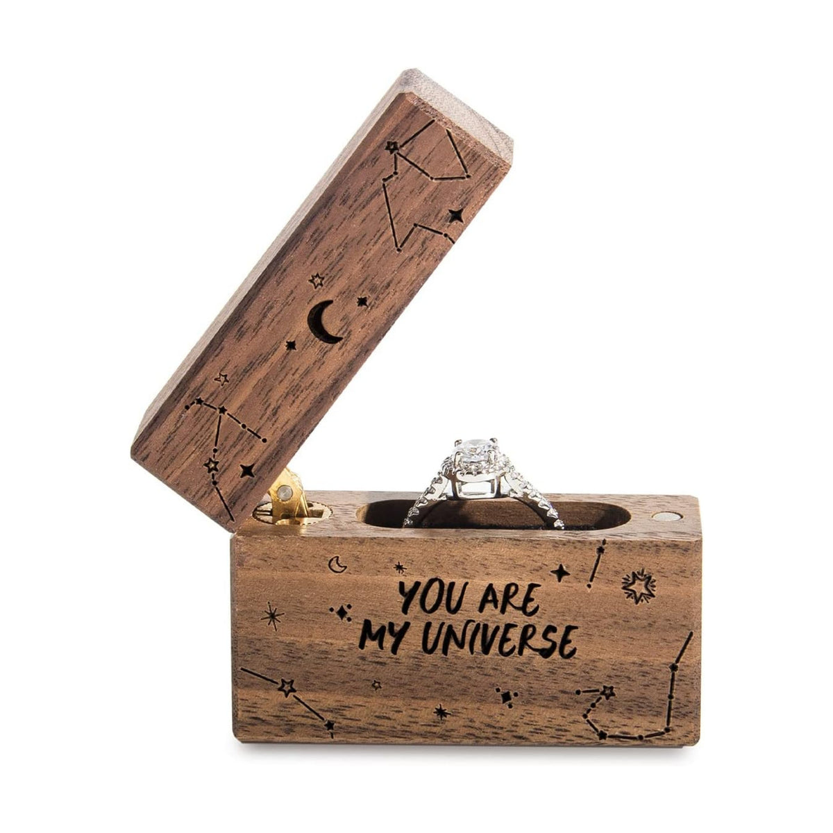Wooden Engagement Ring Box Small Slim Proposal Wedding Ring Case