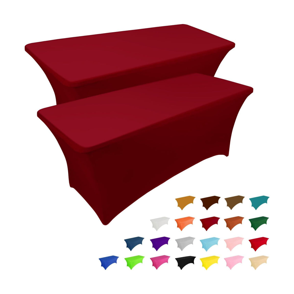 IVAPUPU 2 Pack 4FT Table Cloth for Rectangular Spandex Burgundy Table Cover