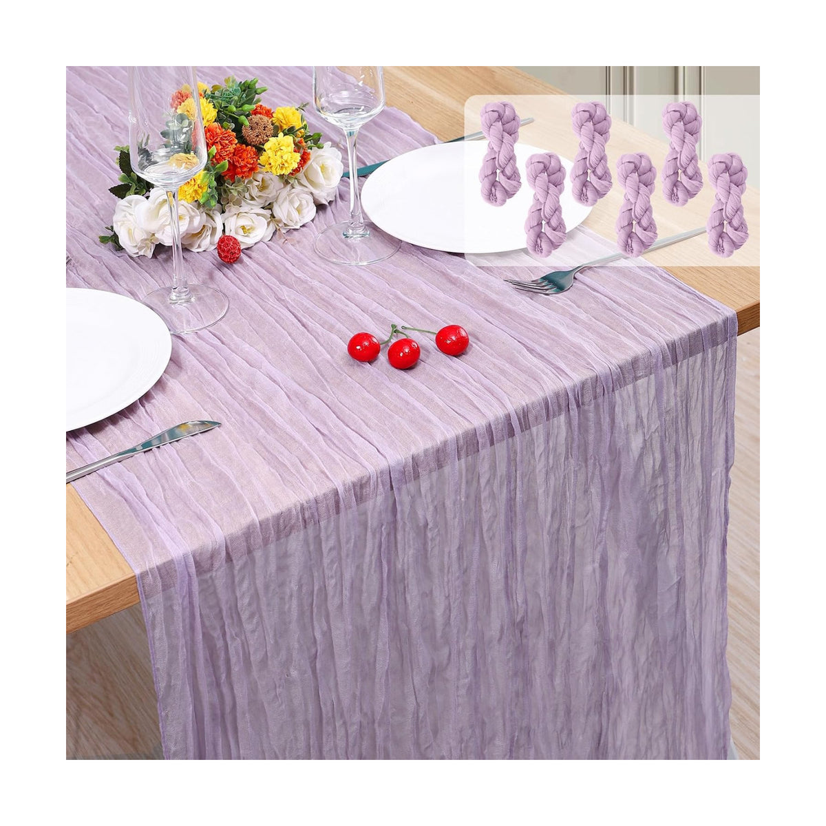 6 Pack Cheesecloth Table Runner 10Ft Christmas Gauze Boho Table Runners for Wedding Decor Bridal Shower Decorations Baby Shower Party(35" x 120")