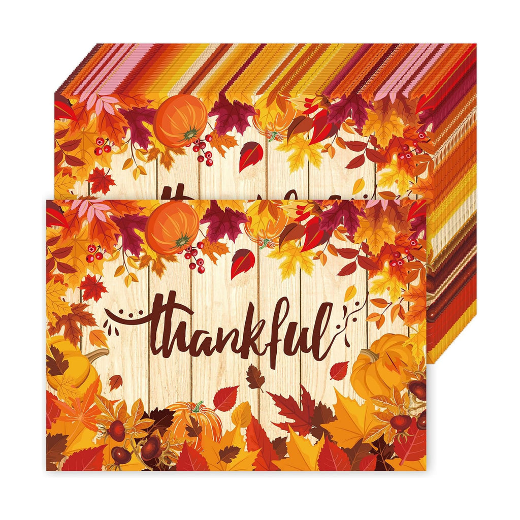 Whaline 50Pcs Fall Paper Place Mats Maple Leaves Pumpkin Thanksgiving Place Mats Autumn Seasonal Decorative Paper Table Mats for Kitchen Dining Table Party Decoration,14x9.8inch
